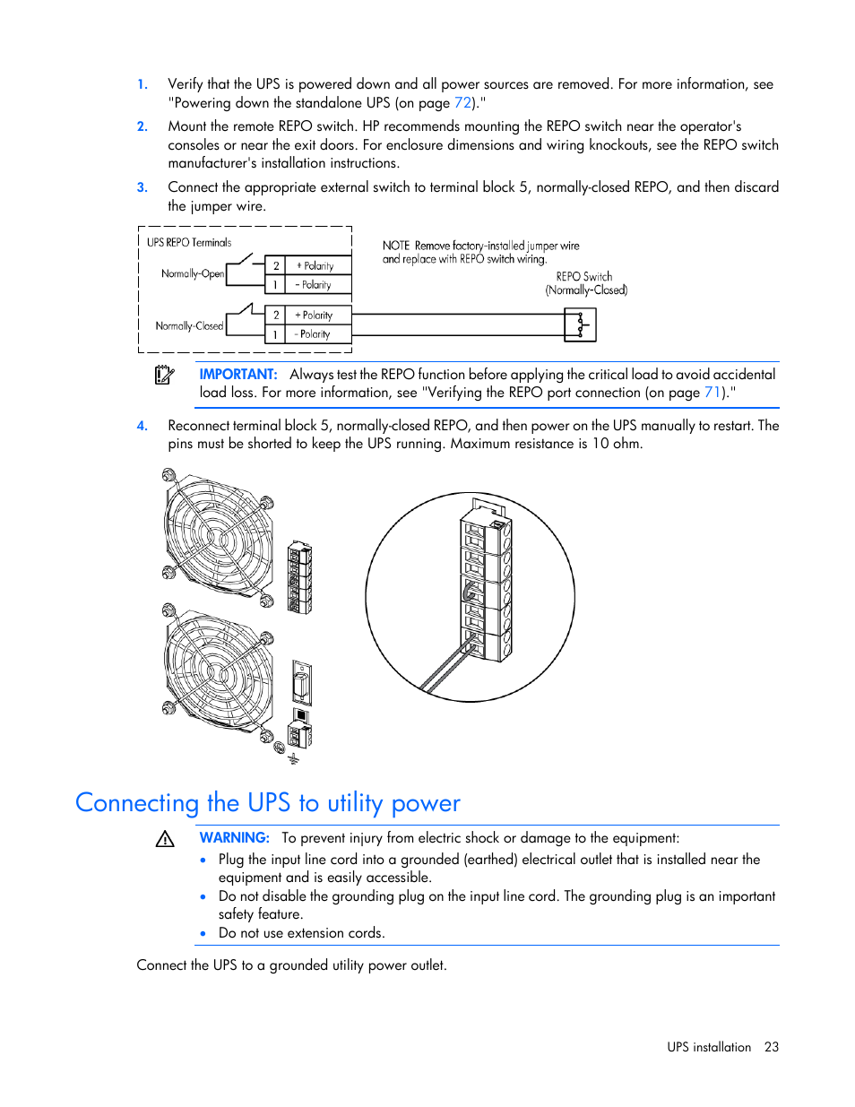 Connecting the ups to utility power | HP Parallel Uninterruptible Power System User Manual | Page 23 / 115