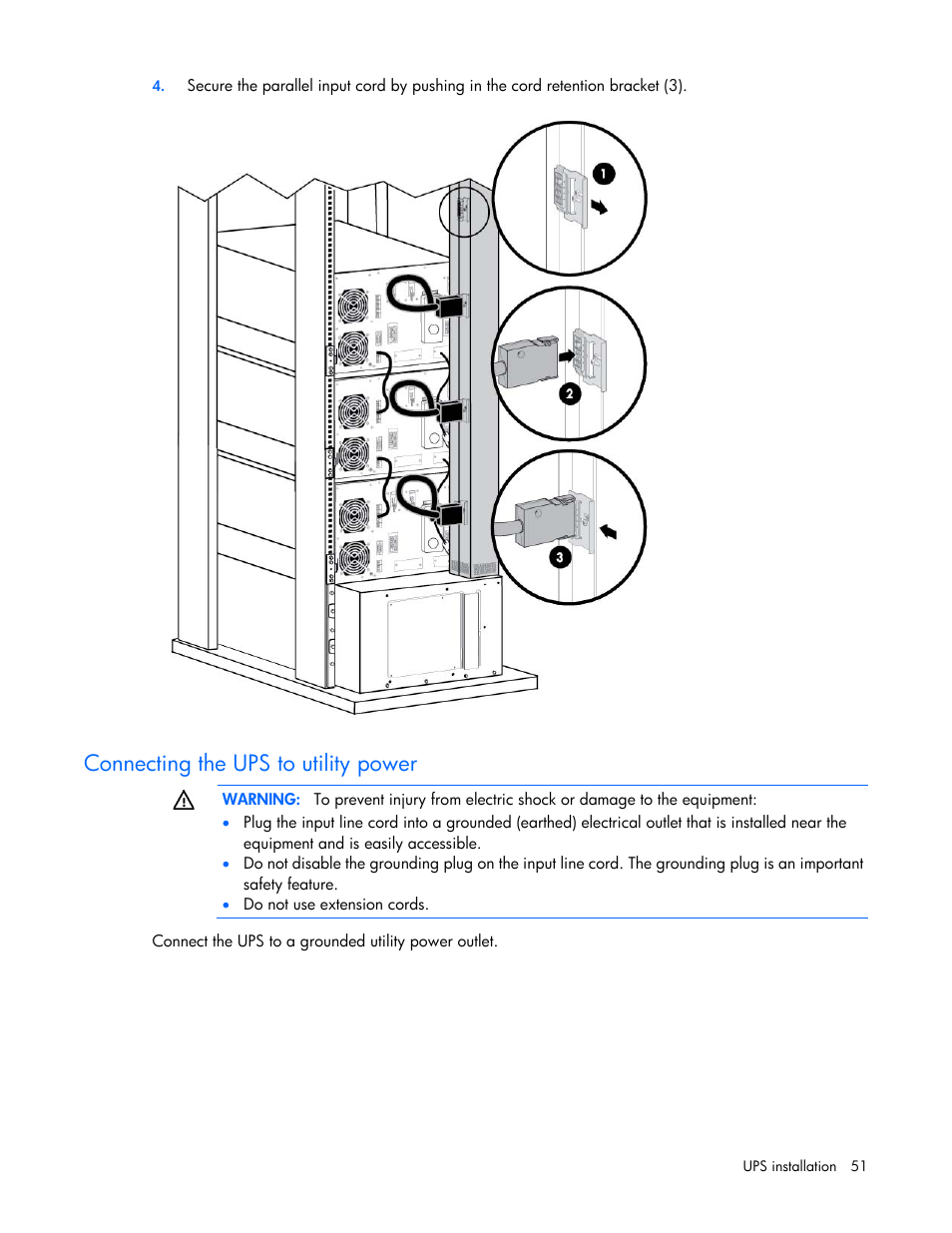 Connecting the ups to utility power | HP Parallel Uninterruptible Power System User Manual | Page 51 / 115