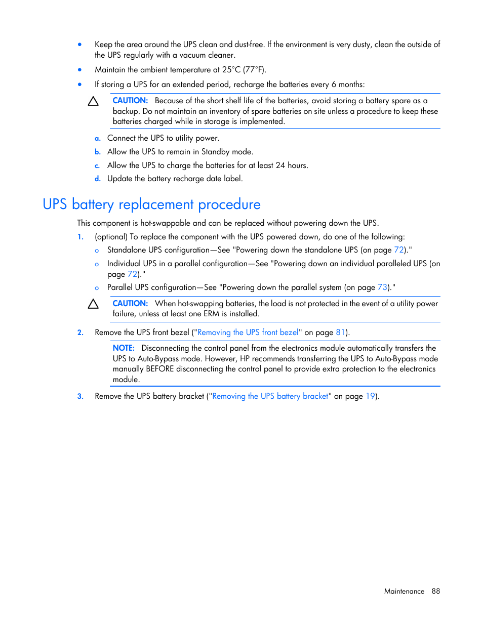 Ups battery replacement procedure | HP Parallel Uninterruptible Power System User Manual | Page 88 / 115