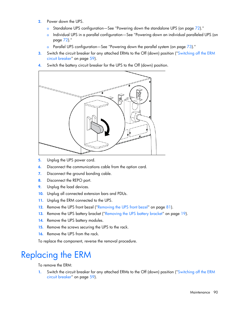 Replacing the erm | HP Parallel Uninterruptible Power System User Manual | Page 90 / 115