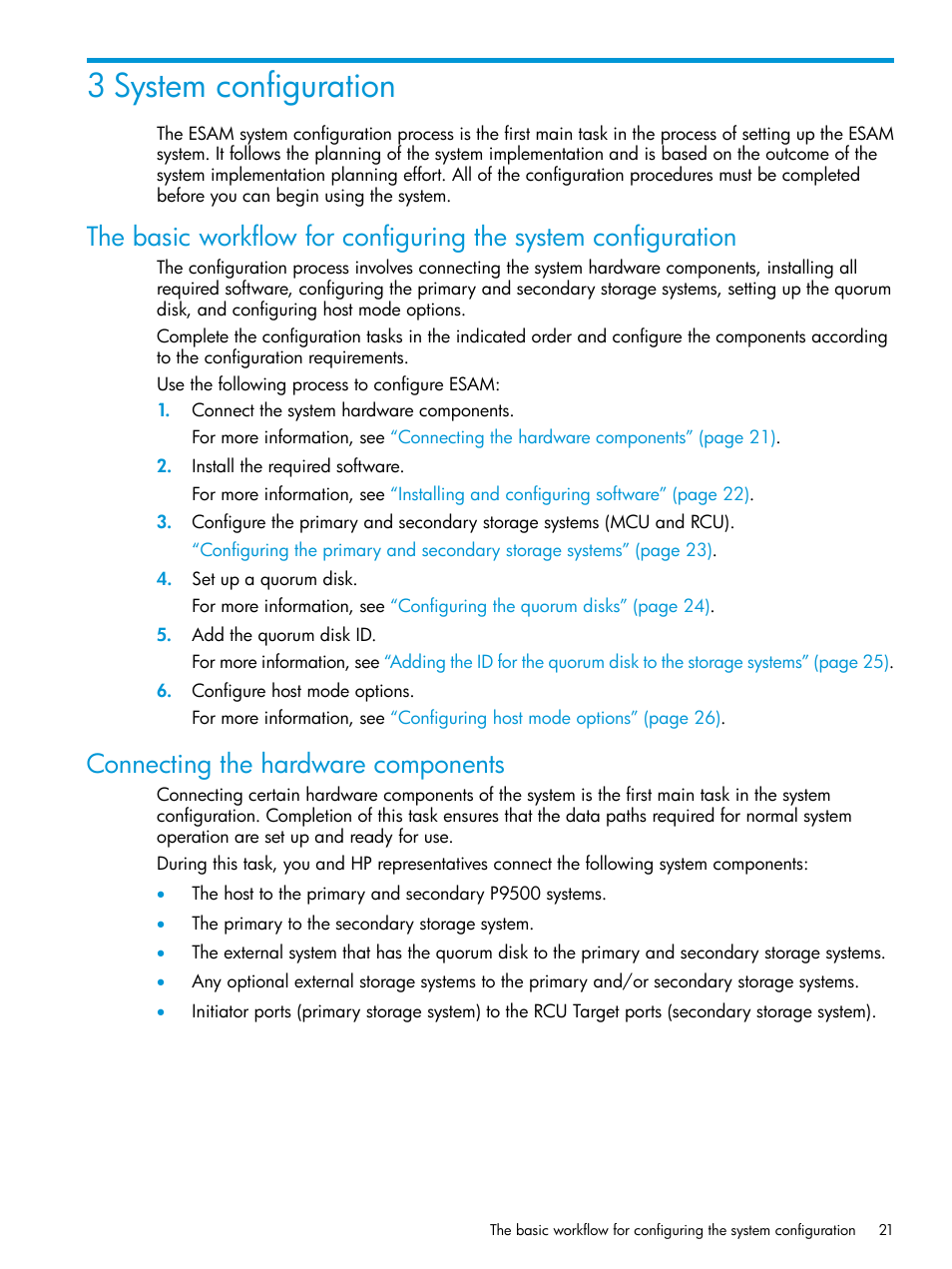 3 system configuration, Connecting the hardware components | HP XP Racks User Manual | Page 21 / 96