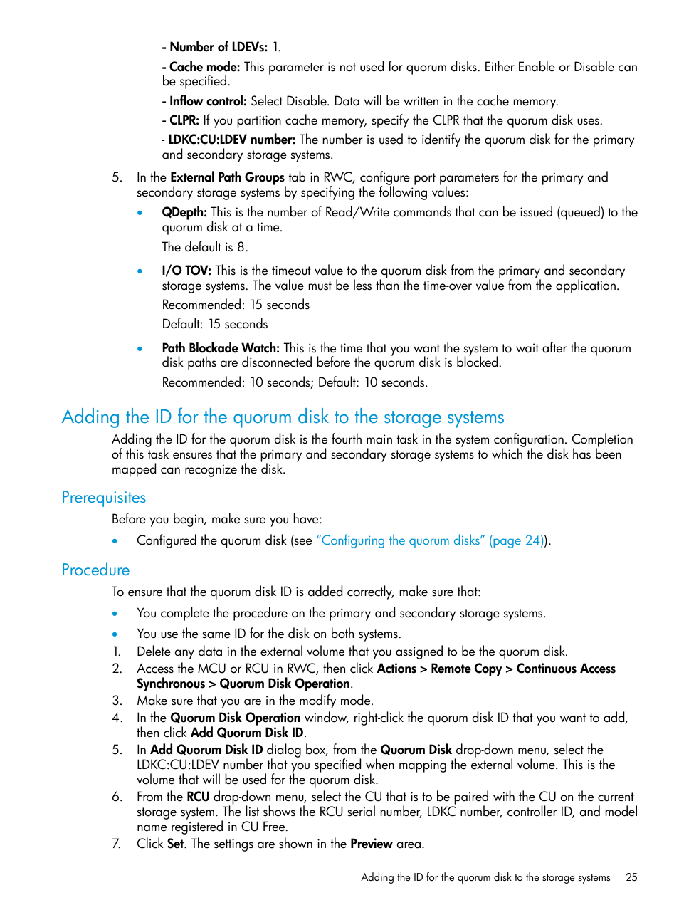 Prerequisites, Procedure, Prerequisites procedure | HP XP Racks User Manual | Page 25 / 96