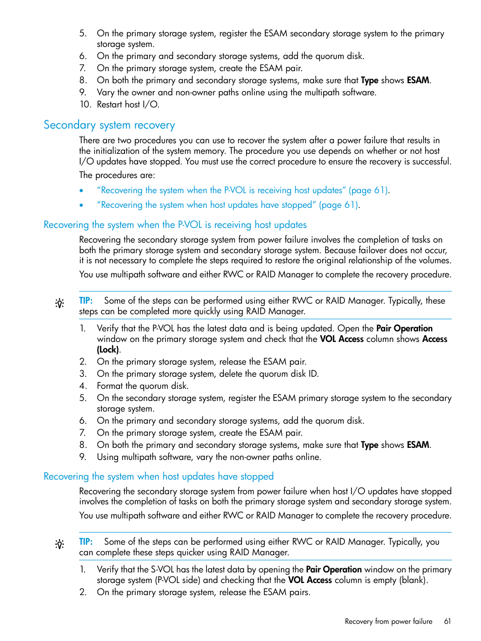 Secondary system recovery | HP XP Racks User Manual | Page 61 / 96