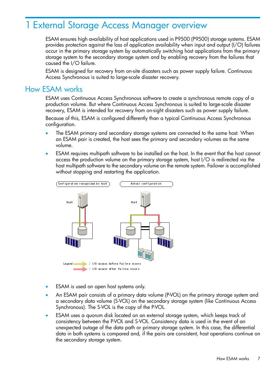 1 external storage access manager overview, How esam works | HP XP Racks User Manual | Page 7 / 96