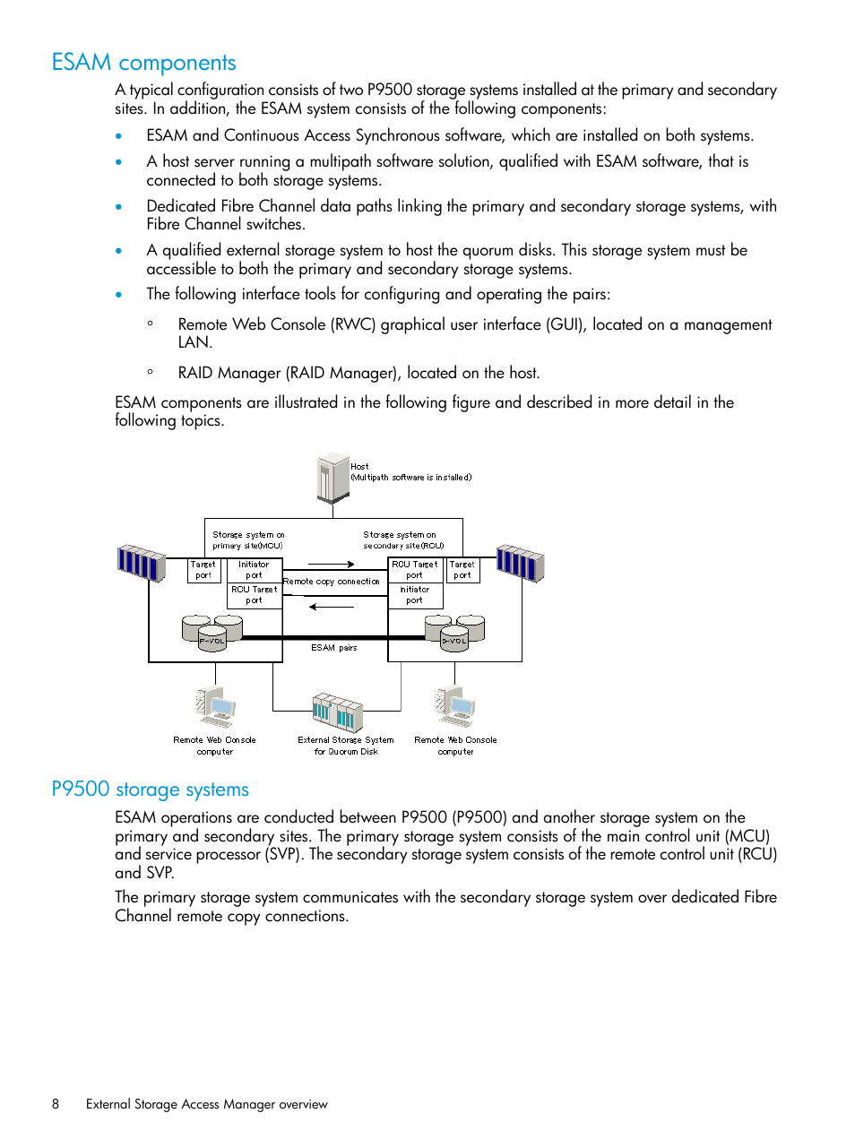 Esam components, P9500 storage systems | HP XP Racks User Manual | Page 8 / 96