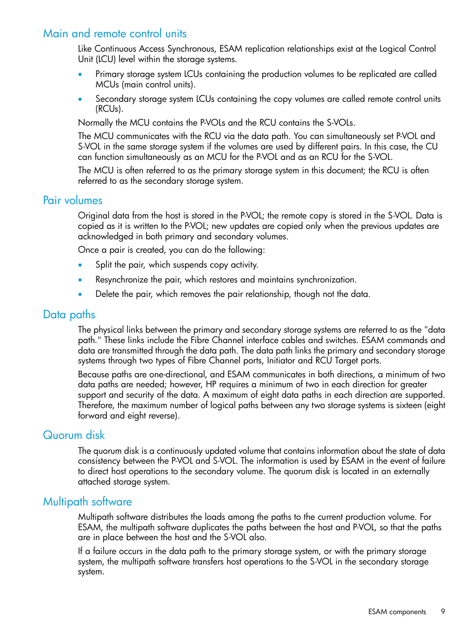Main and remote control units, Pair volumes, Data paths | Quorum disk, Multipath software | HP XP Racks User Manual | Page 9 / 96