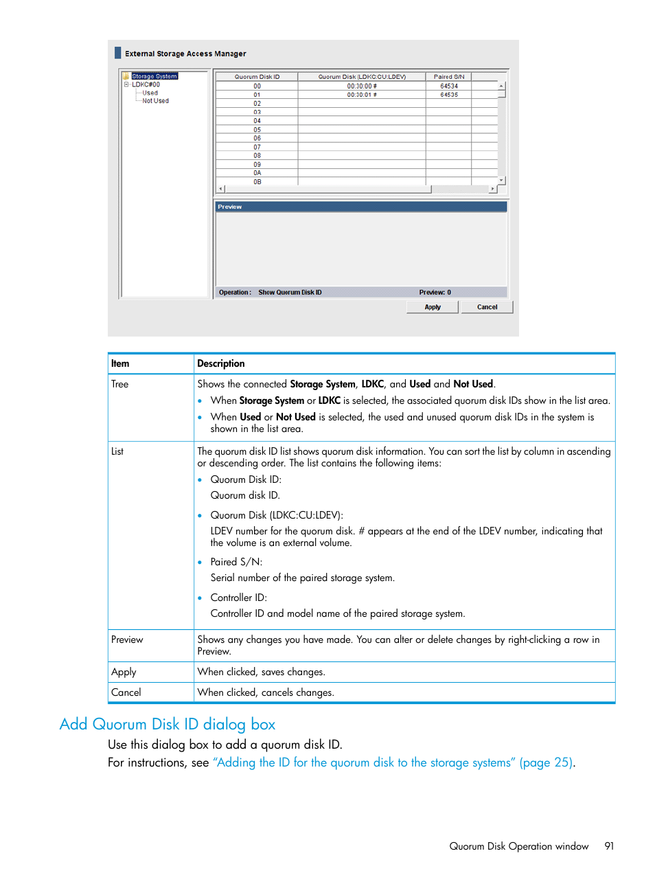 Add quorum disk id dialog box | HP XP Racks User Manual | Page 91 / 96