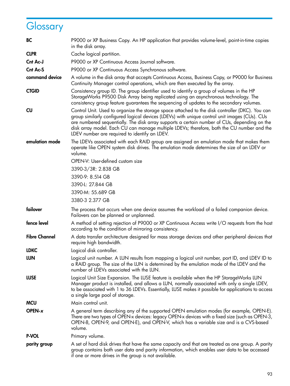 Glossary | HP XP Racks User Manual | Page 93 / 96