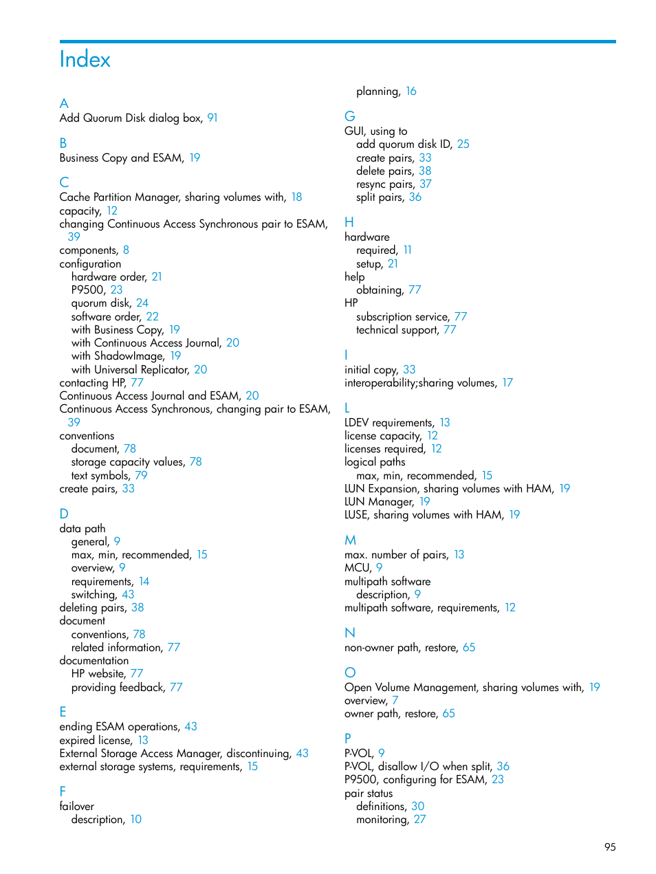 Index | HP XP Racks User Manual | Page 95 / 96