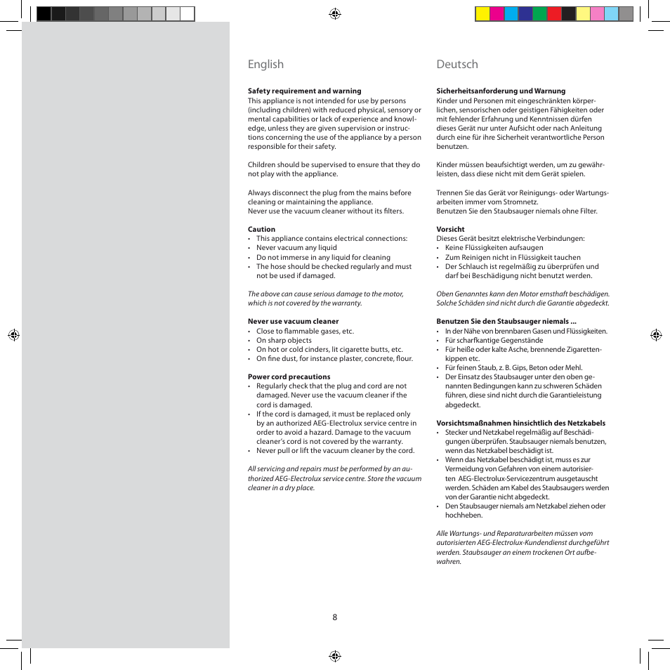 English, Deutsch | AEG AJG6800 User Manual | Page 12 / 52