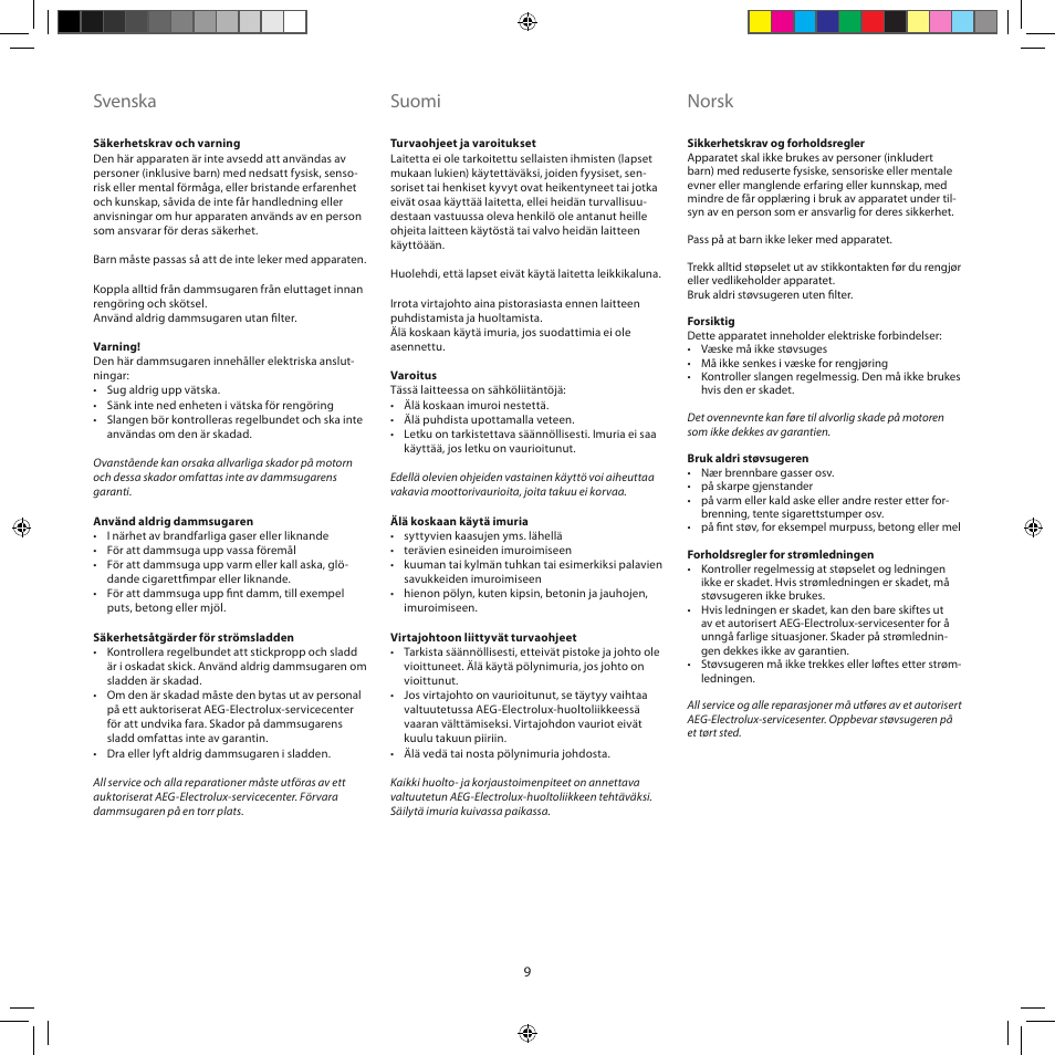 Svenska, Suomi, Norsk | AEG AJG6800 User Manual | Page 13 / 52