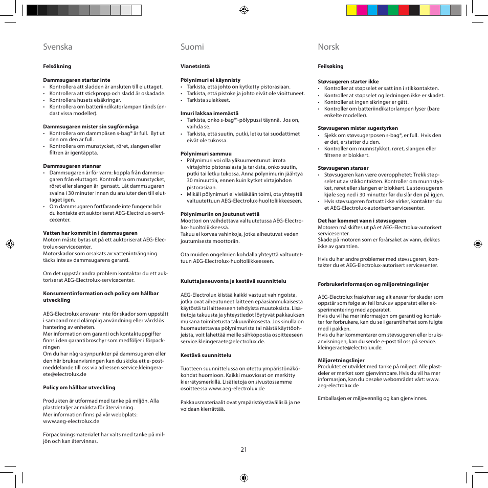Svenska, Suomi, Norsk | AEG AJG6800 User Manual | Page 25 / 52