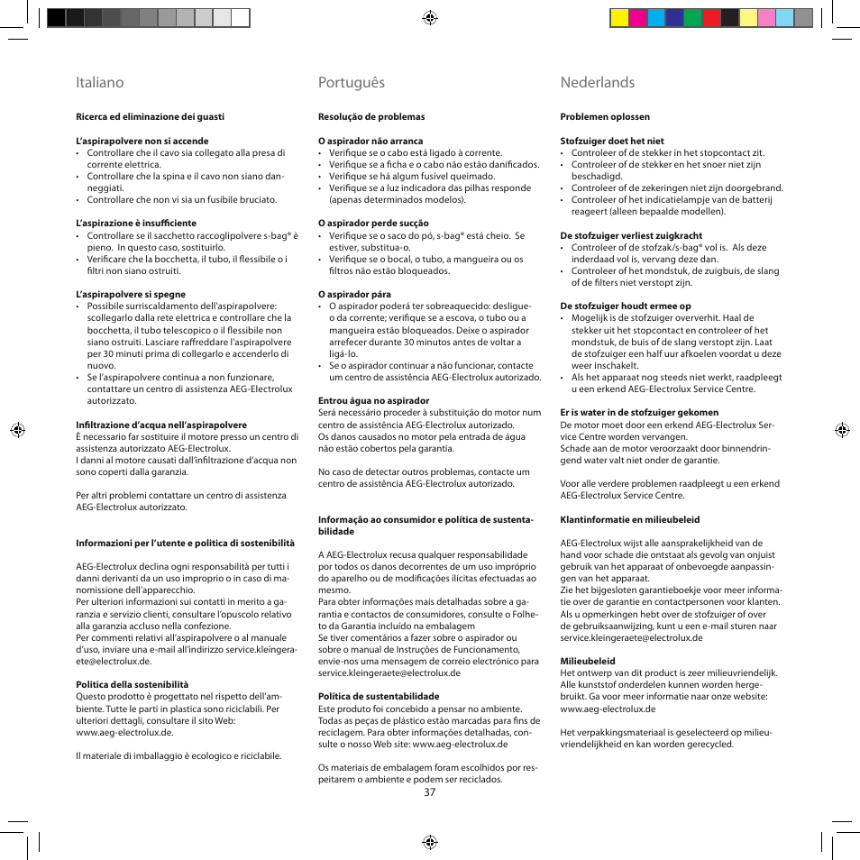 Italiano, Português, Nederlands | AEG AJG6800 User Manual | Page 41 / 52
