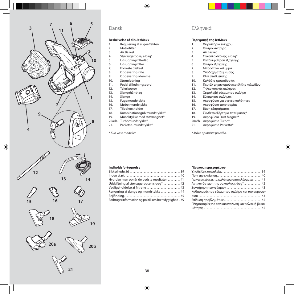 Dansk, Ελληνικά | AEG AJG6800 User Manual | Page 42 / 52