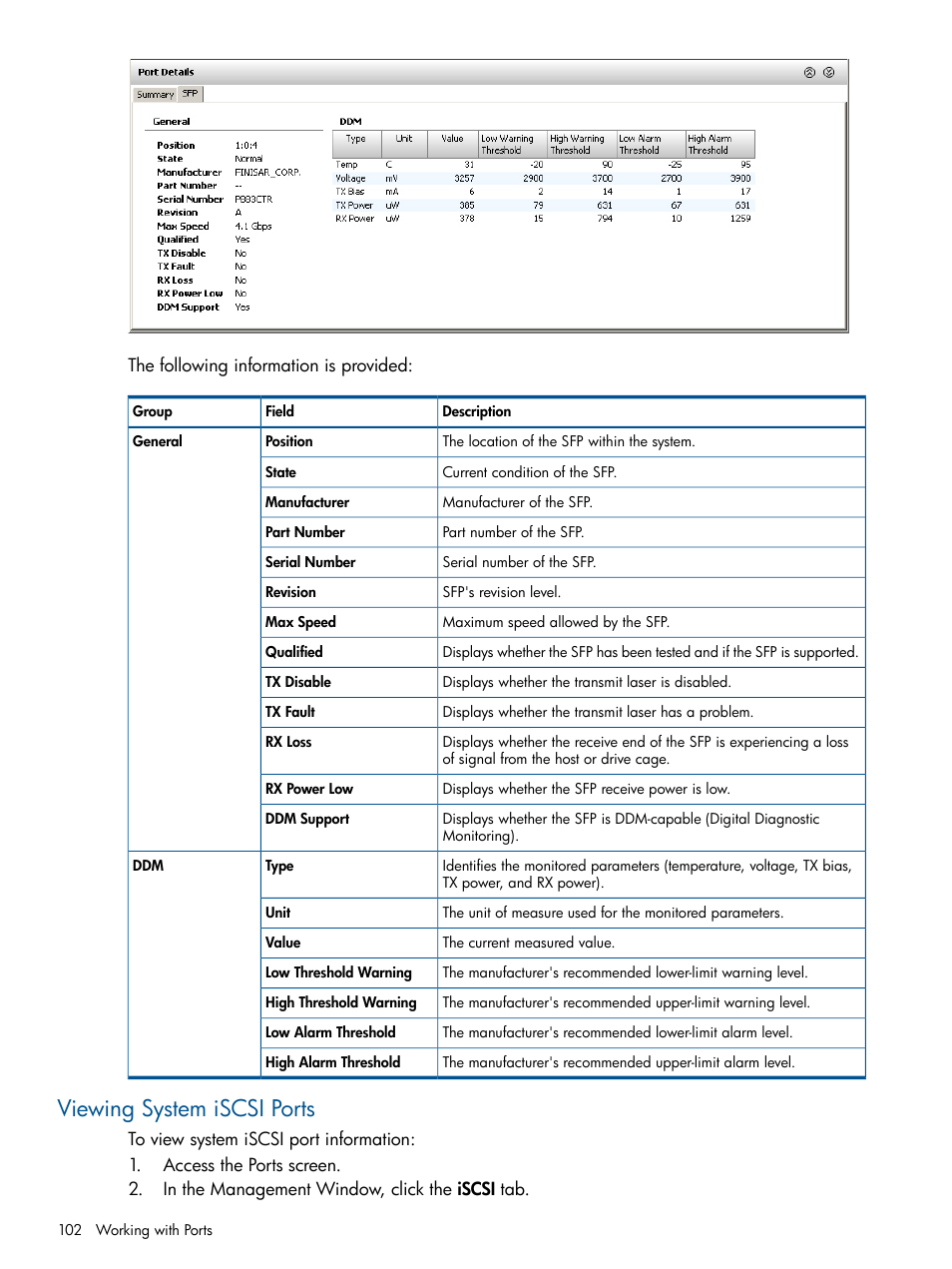 Viewing system iscsi ports | HP 3PAR Operating System Software User Manual | Page 102 / 328