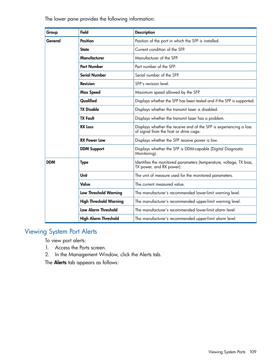 Viewing system port alerts | HP 3PAR Operating System Software User Manual | Page 109 / 328
