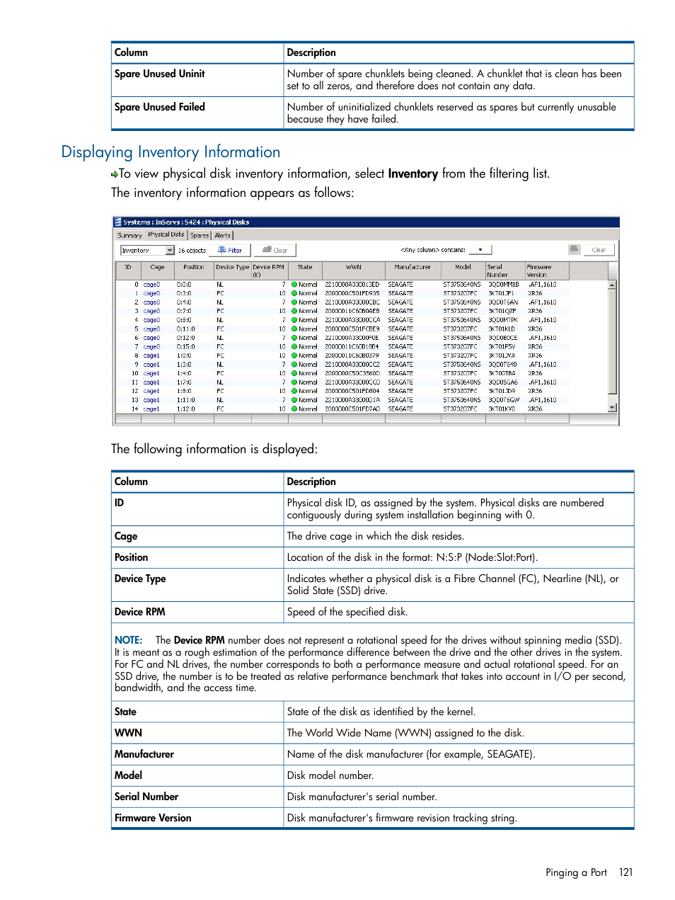Displaying inventory information | HP 3PAR Operating System Software User Manual | Page 121 / 328