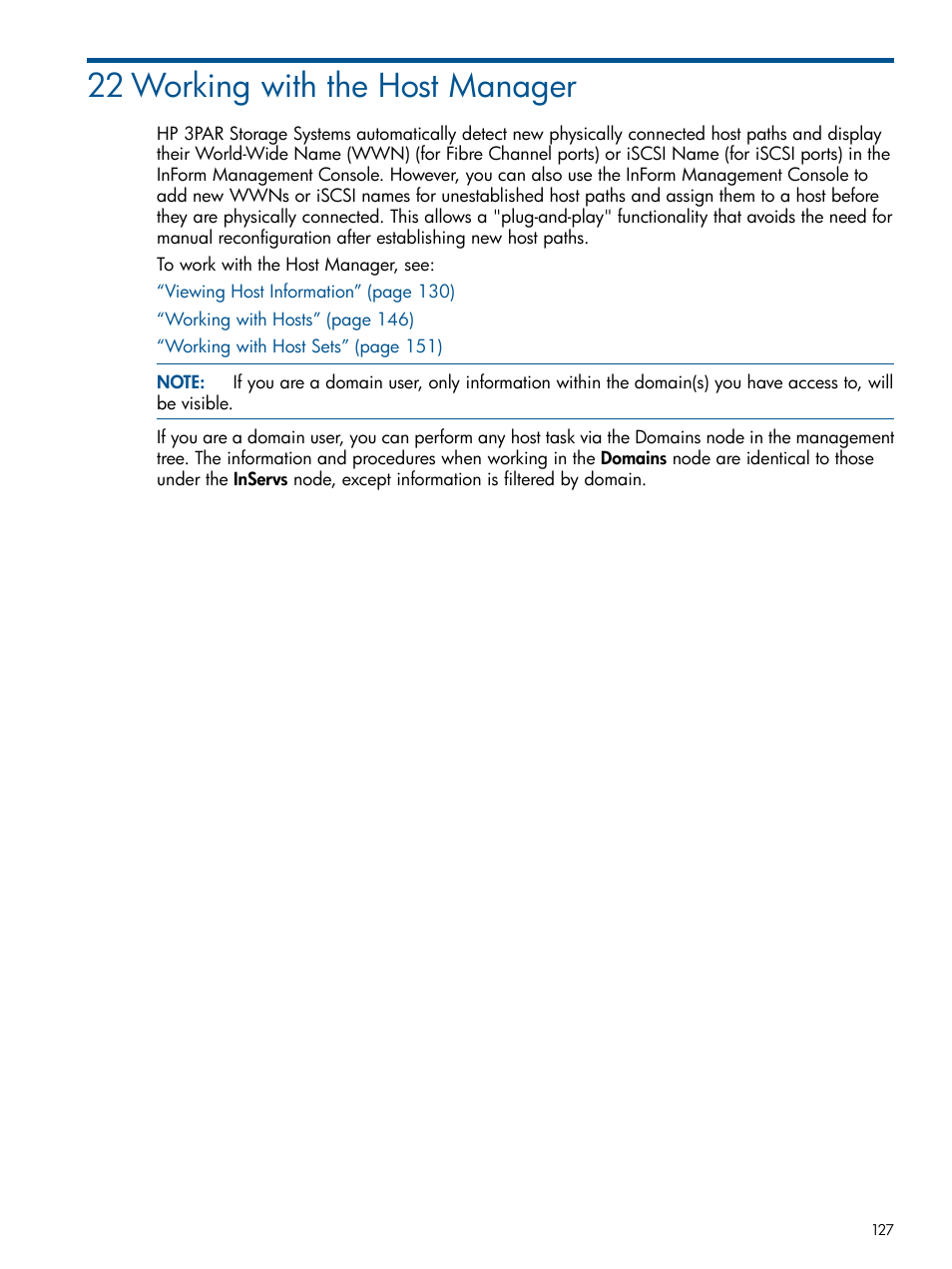 22 working with the host manager | HP 3PAR Operating System Software User Manual | Page 127 / 328