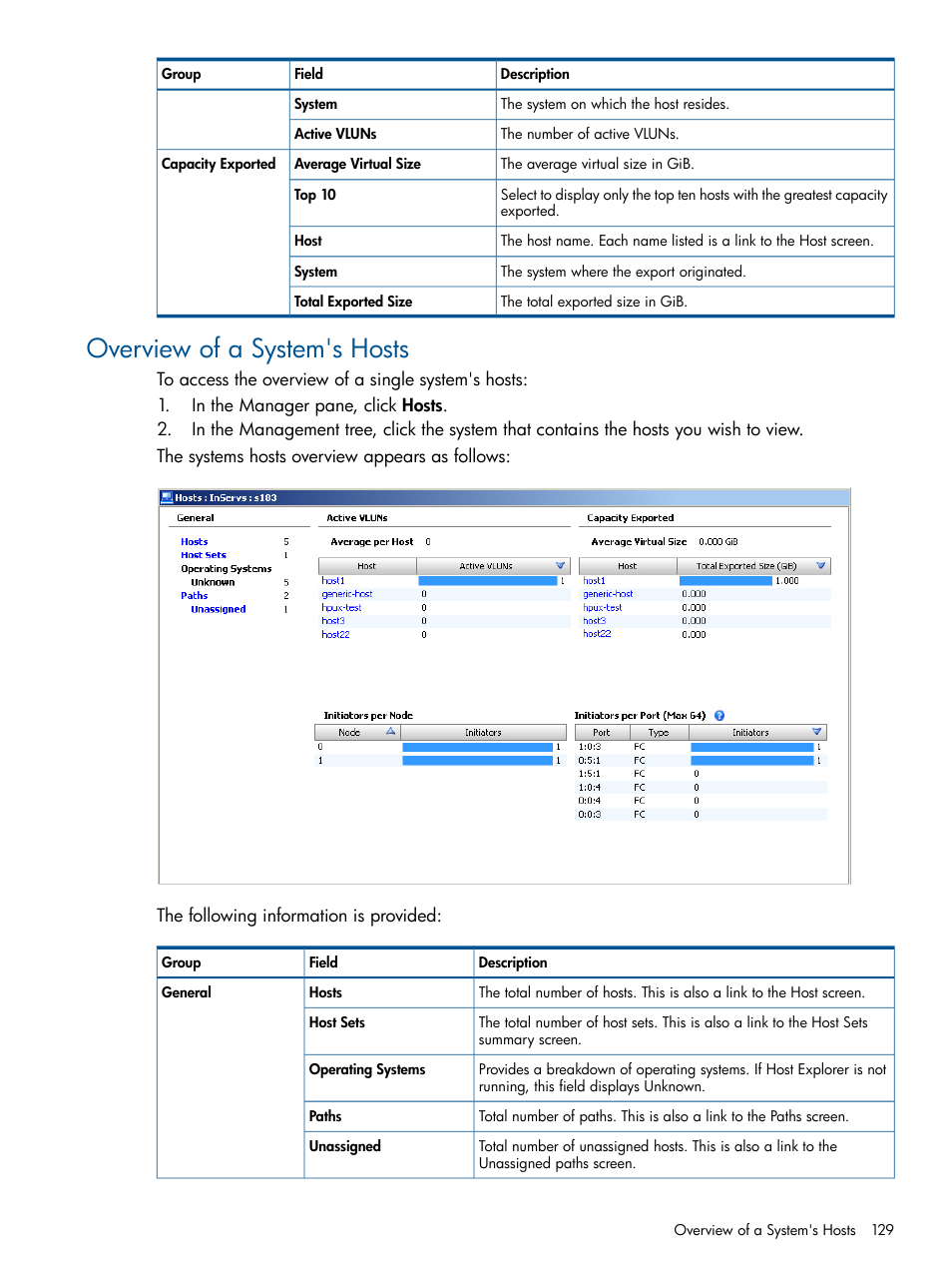 Overview of a system's hosts | HP 3PAR Operating System Software User Manual | Page 129 / 328