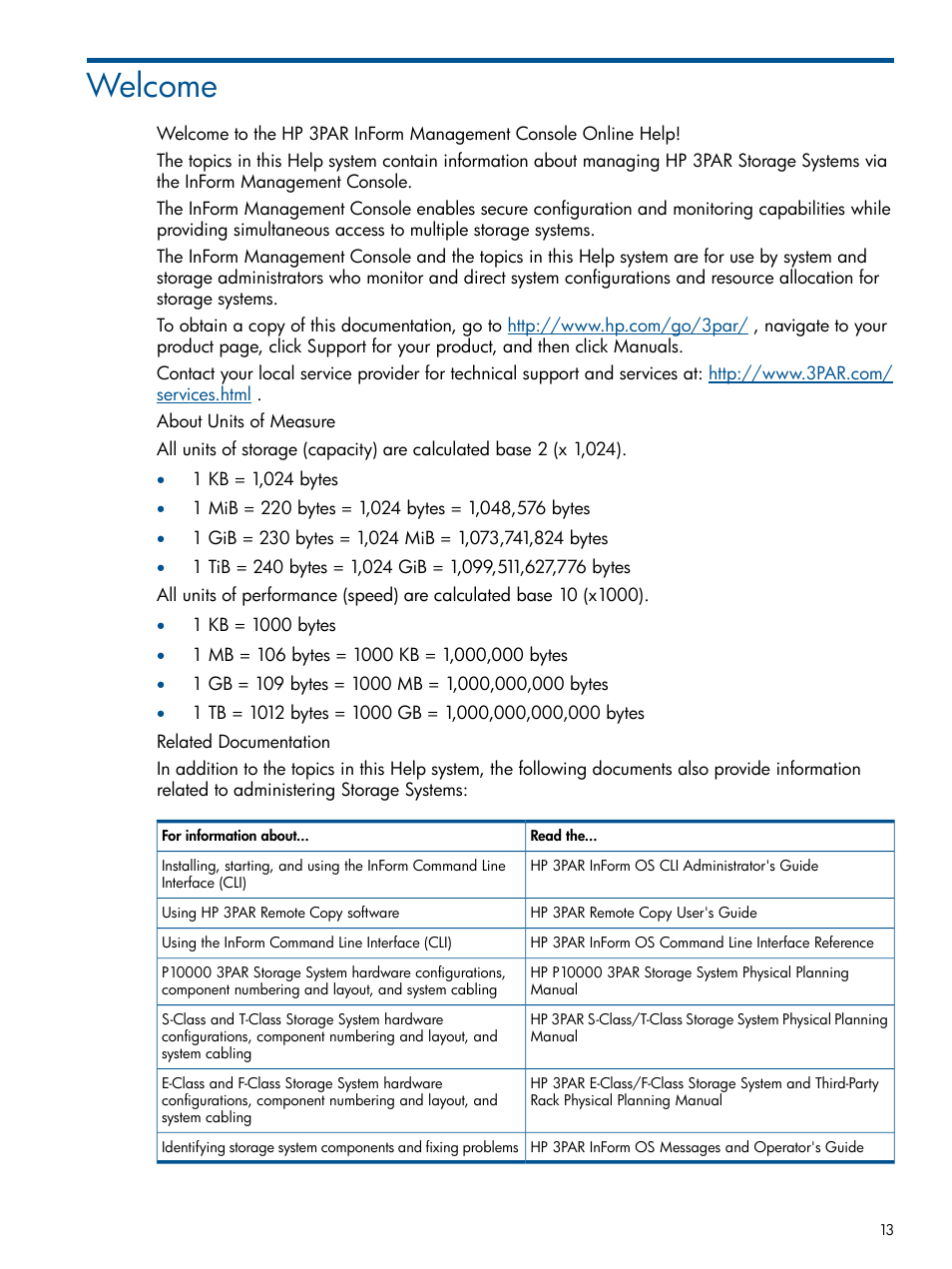 Welcome | HP 3PAR Operating System Software User Manual | Page 13 / 328