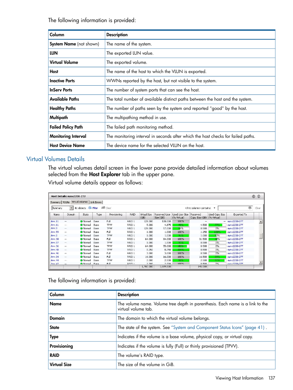 Virtual volumes details | HP 3PAR Operating System Software User Manual | Page 137 / 328