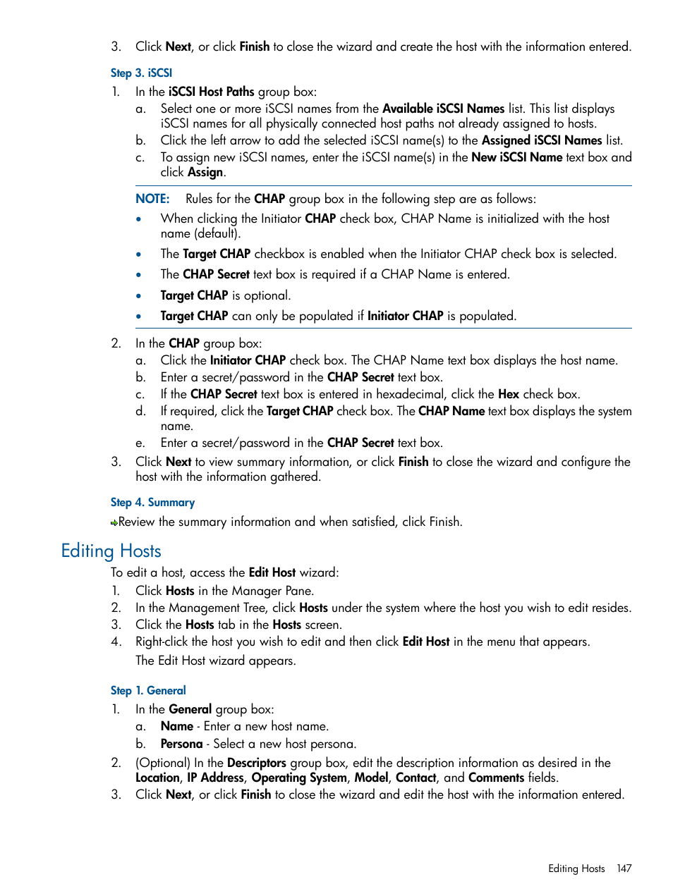 Editing hosts | HP 3PAR Operating System Software User Manual | Page 147 / 328