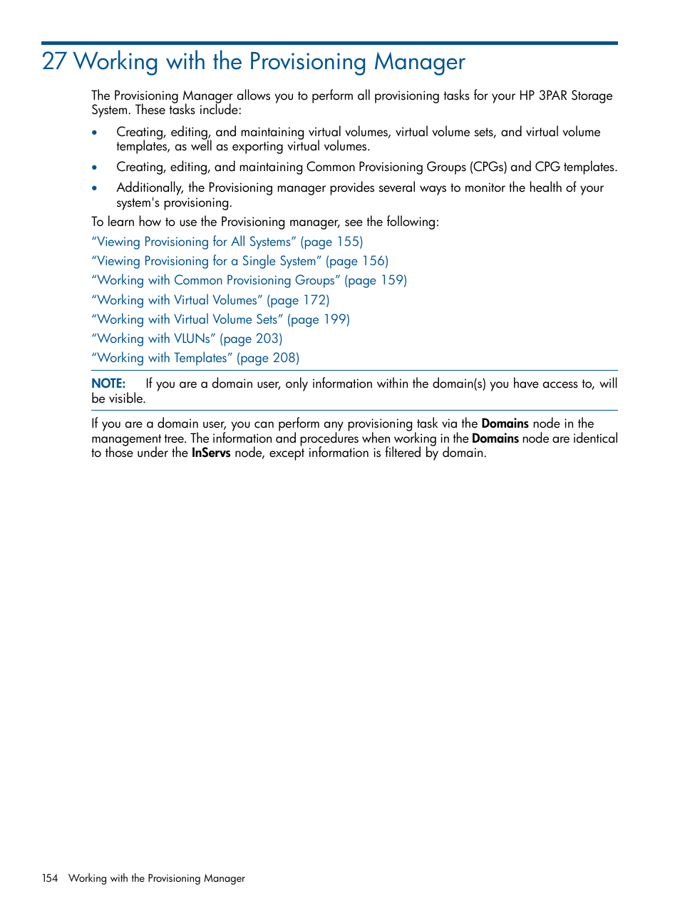 27 working with the provisioning manager | HP 3PAR Operating System Software User Manual | Page 154 / 328