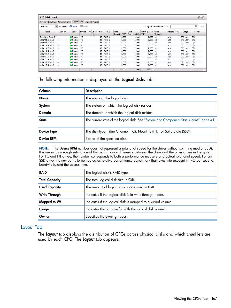 Layout tab | HP 3PAR Operating System Software User Manual | Page 167 / 328