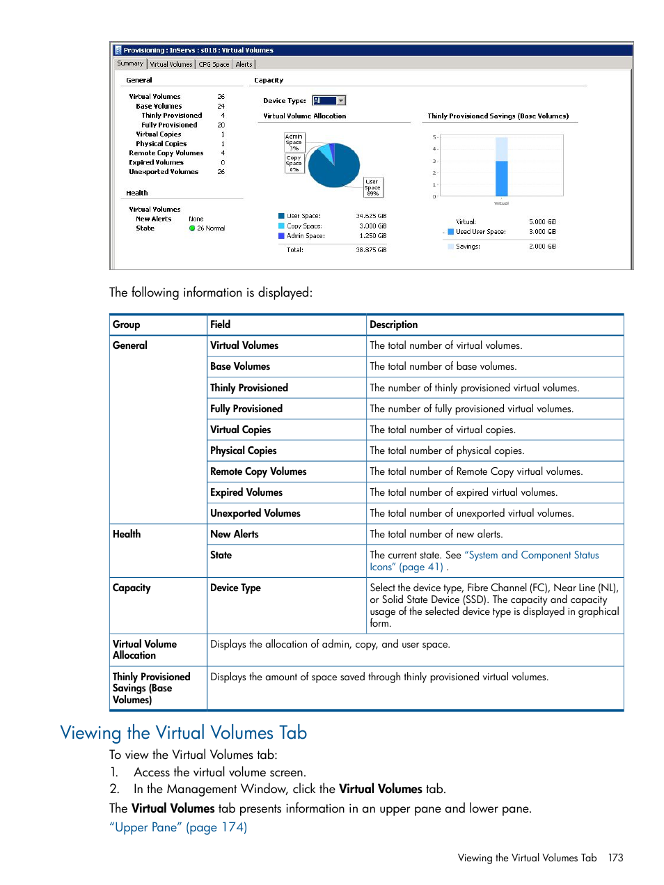 Viewing the virtual volumes tab | HP 3PAR Operating System Software User Manual | Page 173 / 328