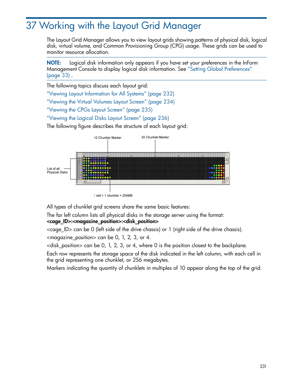 37 working with the layout grid manager | HP 3PAR Operating System Software User Manual | Page 231 / 328