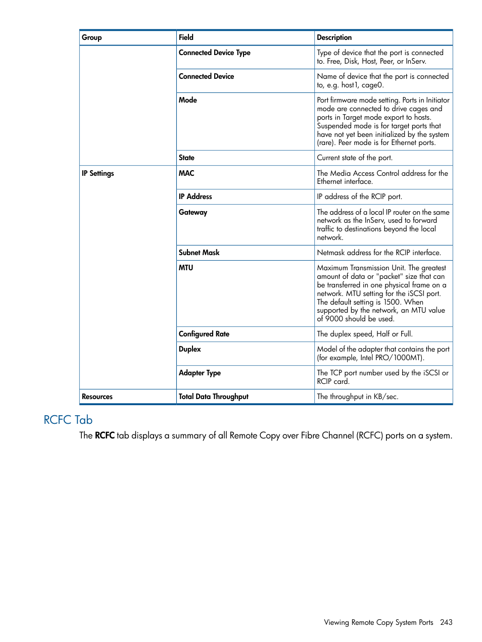 Rcfc tab | HP 3PAR Operating System Software User Manual | Page 243 / 328