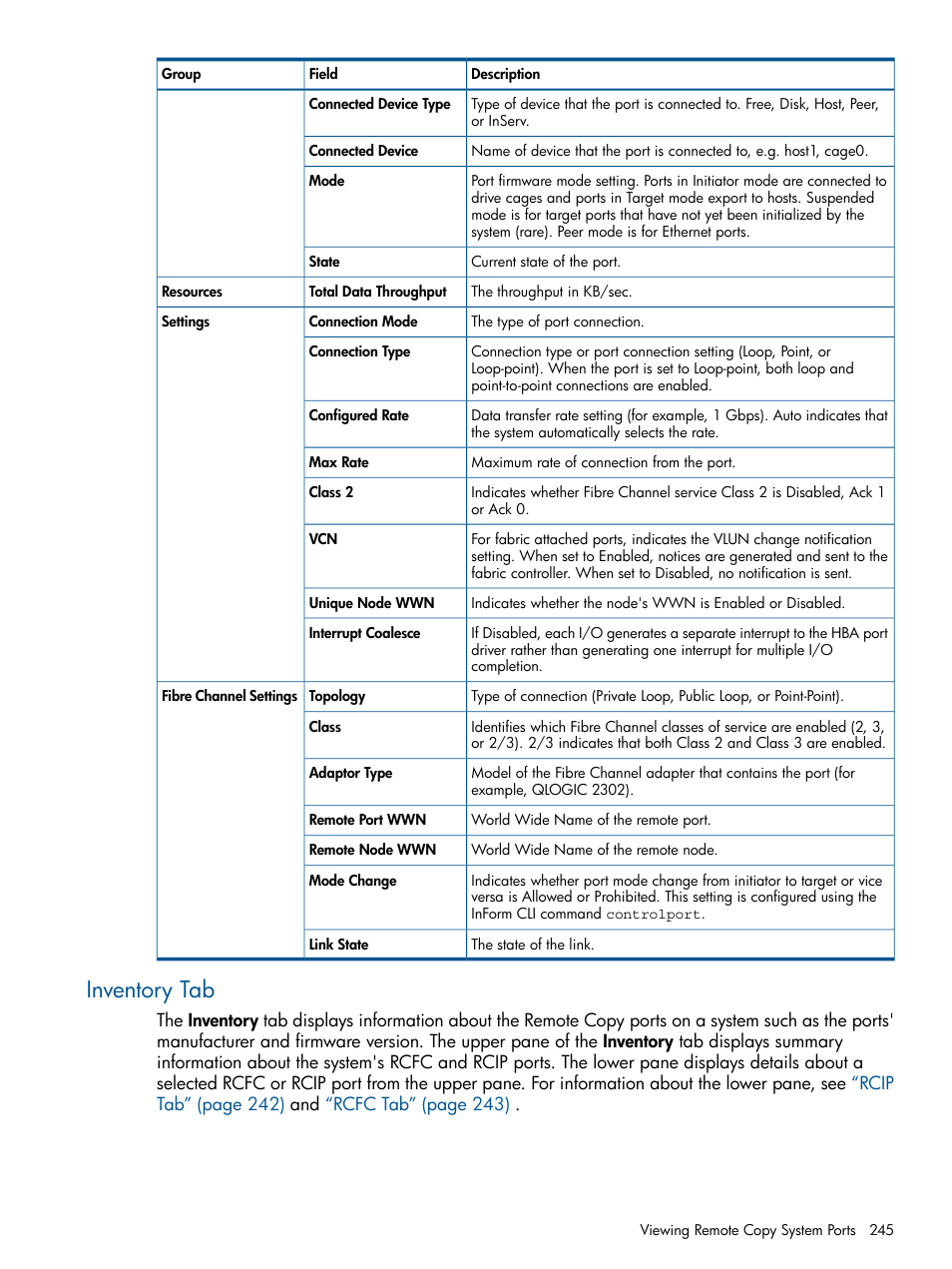 Inventory tab | HP 3PAR Operating System Software User Manual | Page 245 / 328