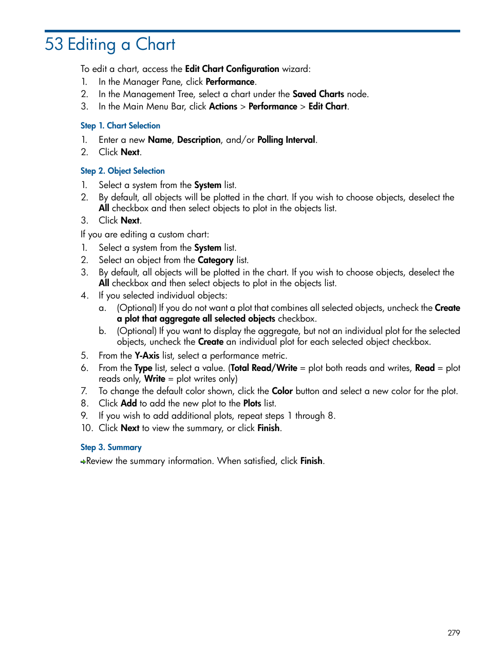 53 editing a chart | HP 3PAR Operating System Software User Manual | Page 279 / 328