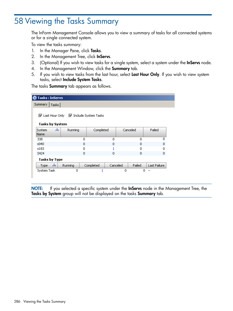 58 viewing the tasks summary | HP 3PAR Operating System Software User Manual | Page 286 / 328