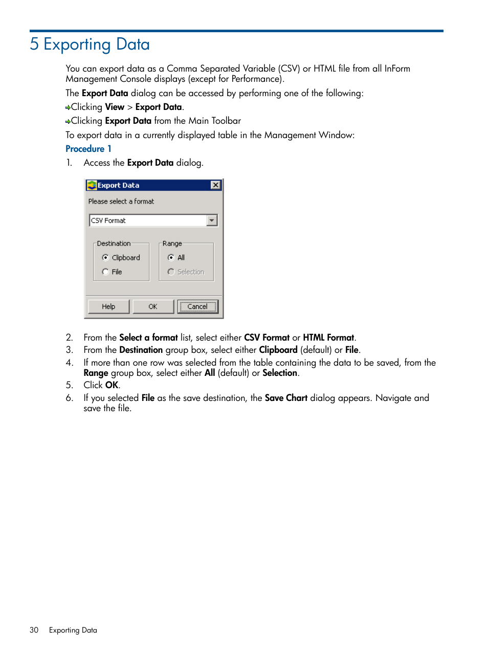 5 exporting data | HP 3PAR Operating System Software User Manual | Page 30 / 328