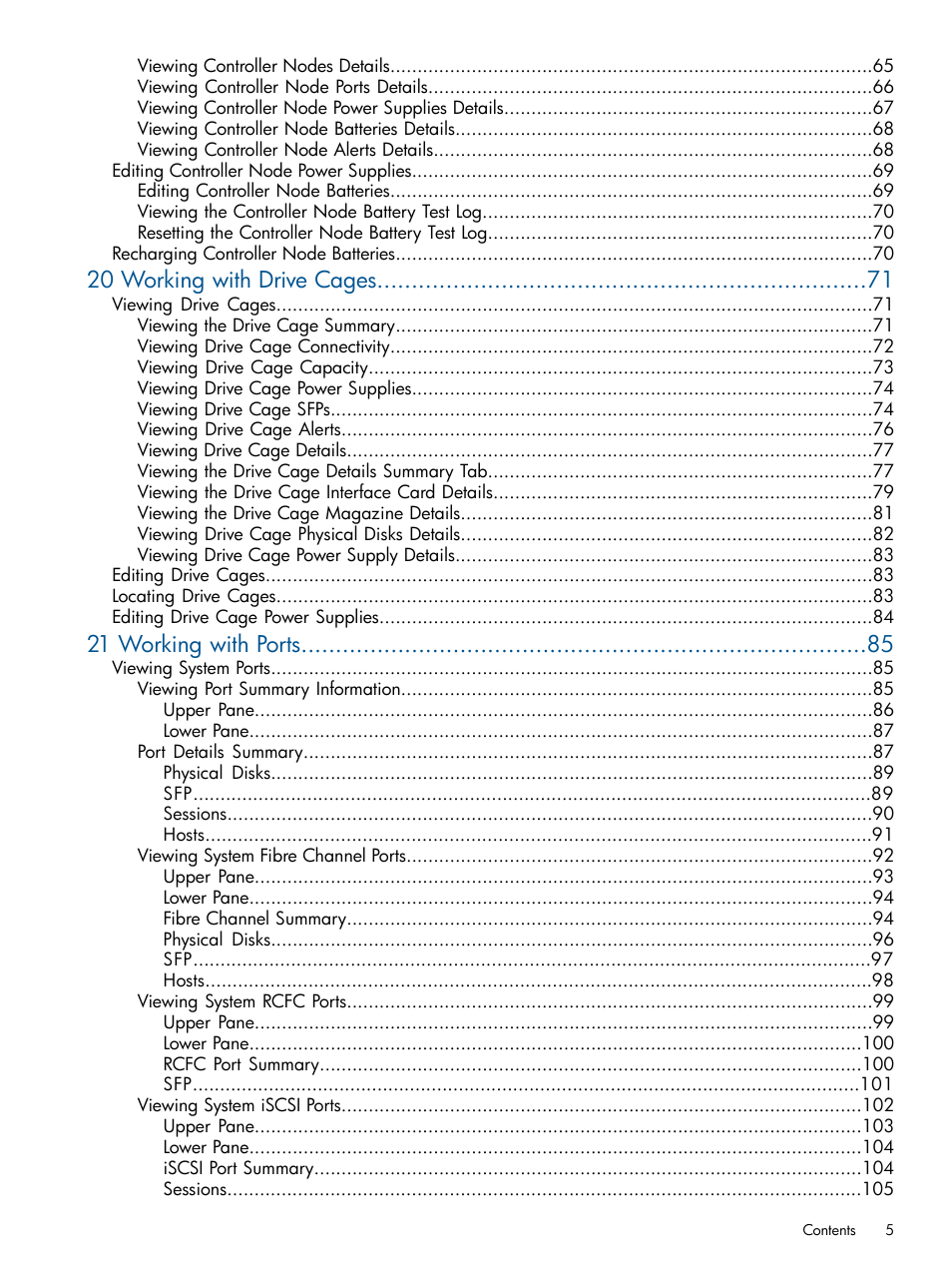 20 working with drive cages, 21 working with ports | HP 3PAR Operating System Software User Manual | Page 5 / 328
