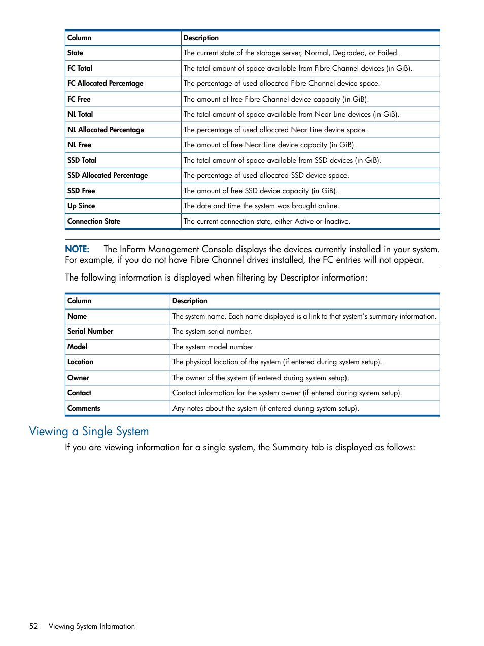 Viewing a single system | HP 3PAR Operating System Software User Manual | Page 52 / 328