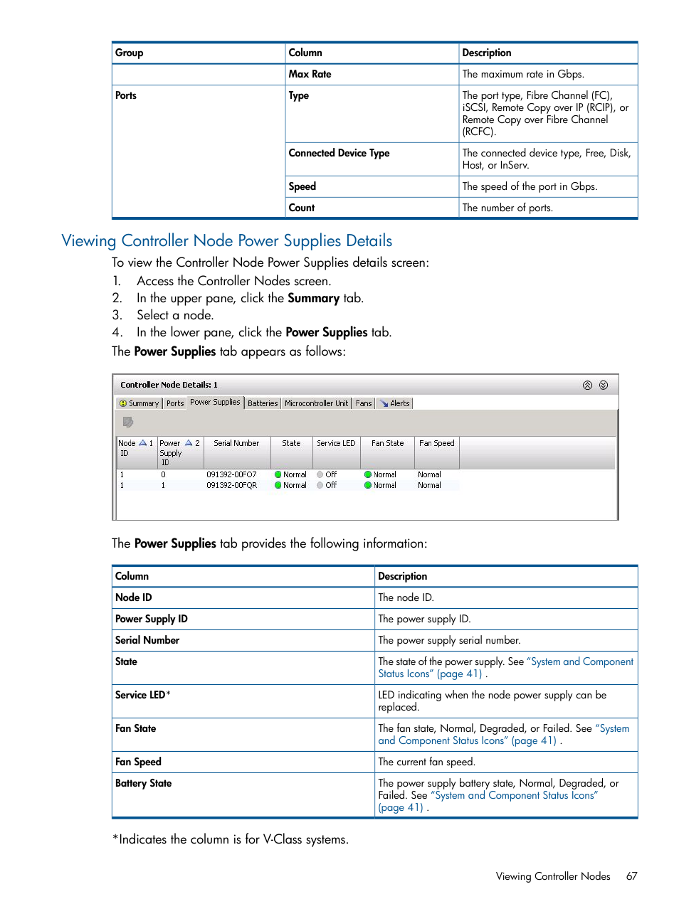 Viewing controller node power supplies details | HP 3PAR Operating System Software User Manual | Page 67 / 328