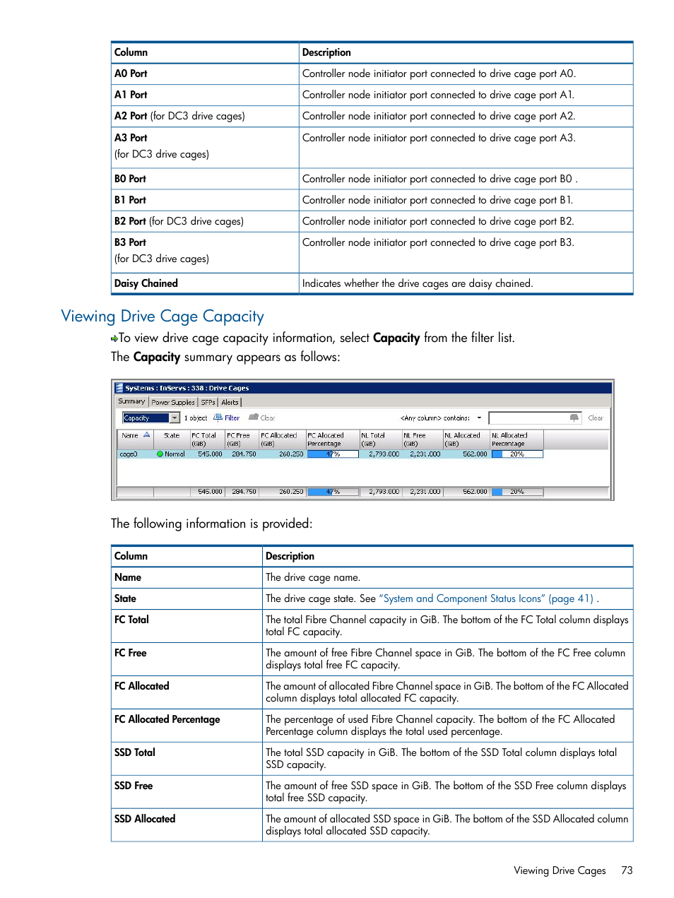 Viewing drive cage capacity | HP 3PAR Operating System Software User Manual | Page 73 / 328