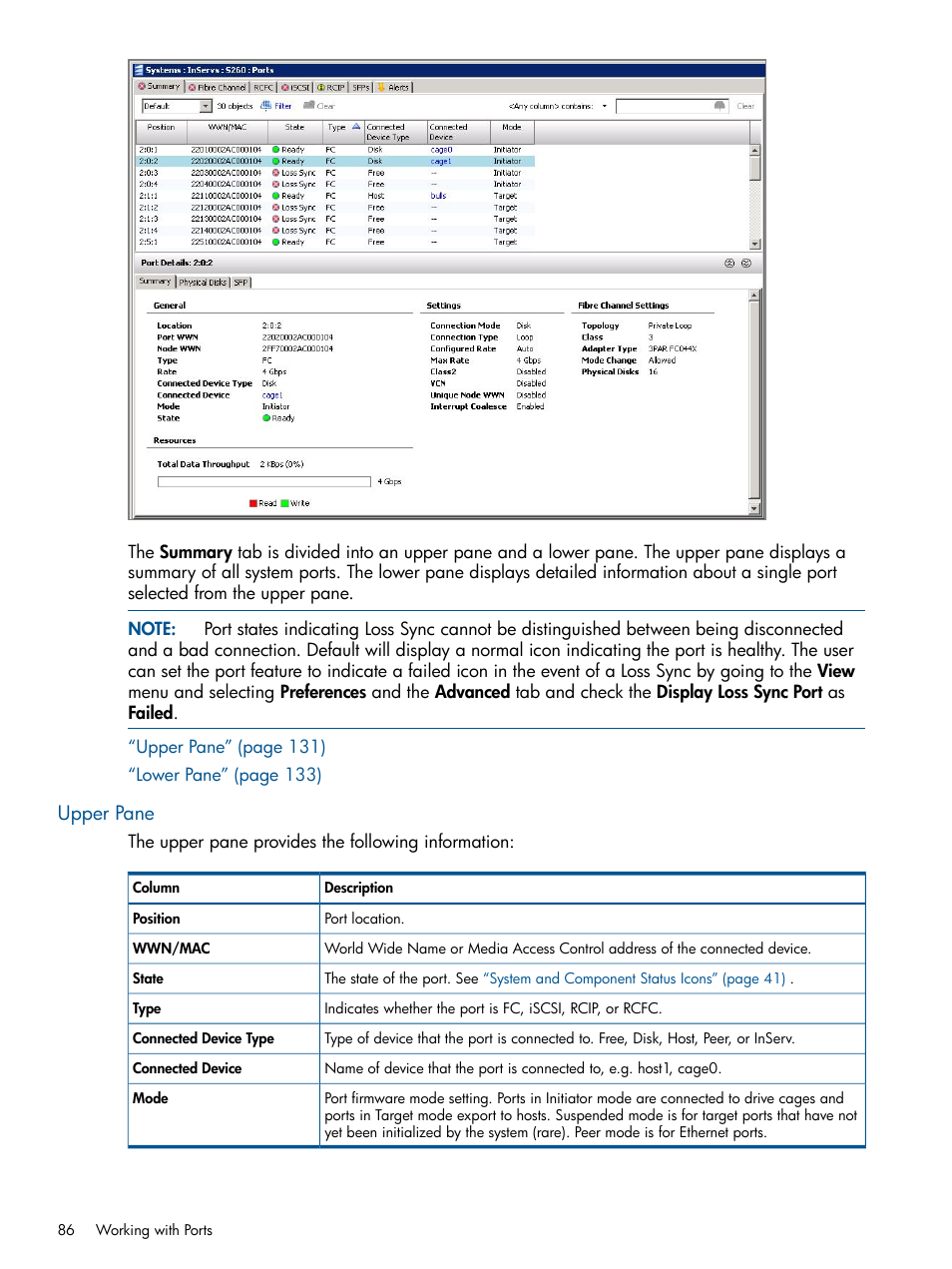 Upper pane | HP 3PAR Operating System Software User Manual | Page 86 / 328