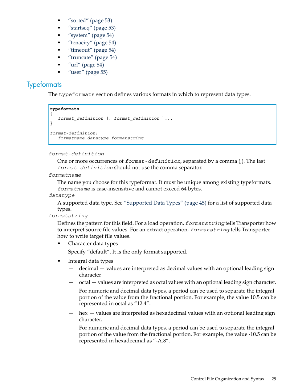 Typeformats | HP Neoview Release 2.3 Software User Manual | Page 29 / 110