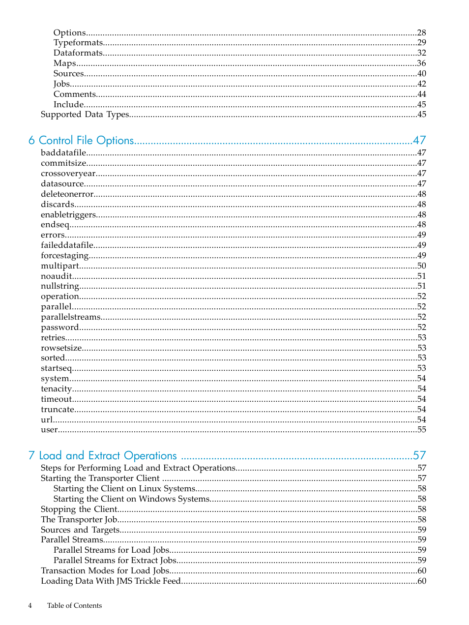 6 control file options, 7 load and extract operations | HP Neoview Release 2.3 Software User Manual | Page 4 / 110