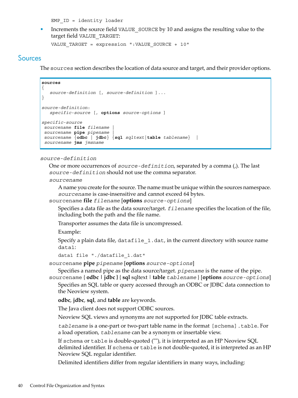 Sources | HP Neoview Release 2.3 Software User Manual | Page 40 / 110