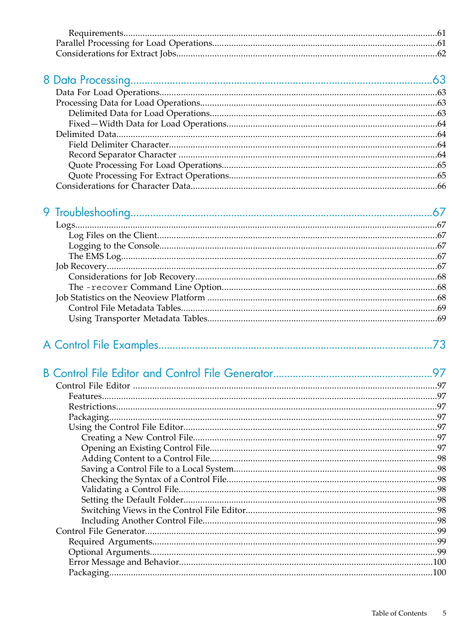 8 data processing, 9 troubleshooting | HP Neoview Release 2.3 Software User Manual | Page 5 / 110