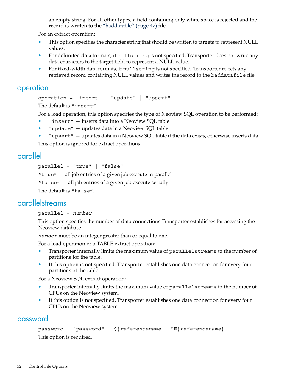 Operation, Parallel, Parallelstreams | Password, Operation parallel parallelstreams password | HP Neoview Release 2.3 Software User Manual | Page 52 / 110