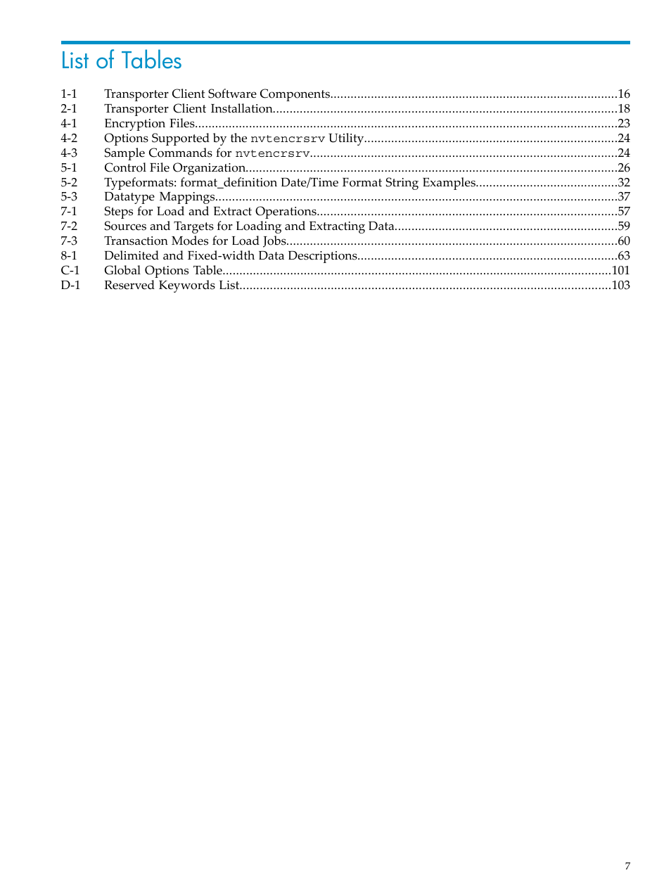 List of tables | HP Neoview Release 2.3 Software User Manual | Page 7 / 110