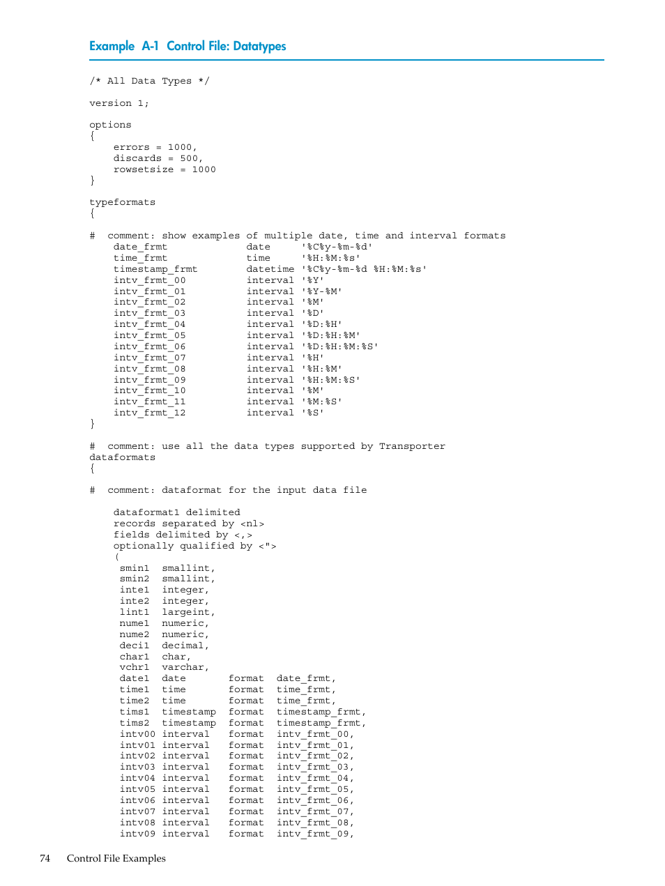 Control file: datatypes | HP Neoview Release 2.3 Software User Manual | Page 74 / 110