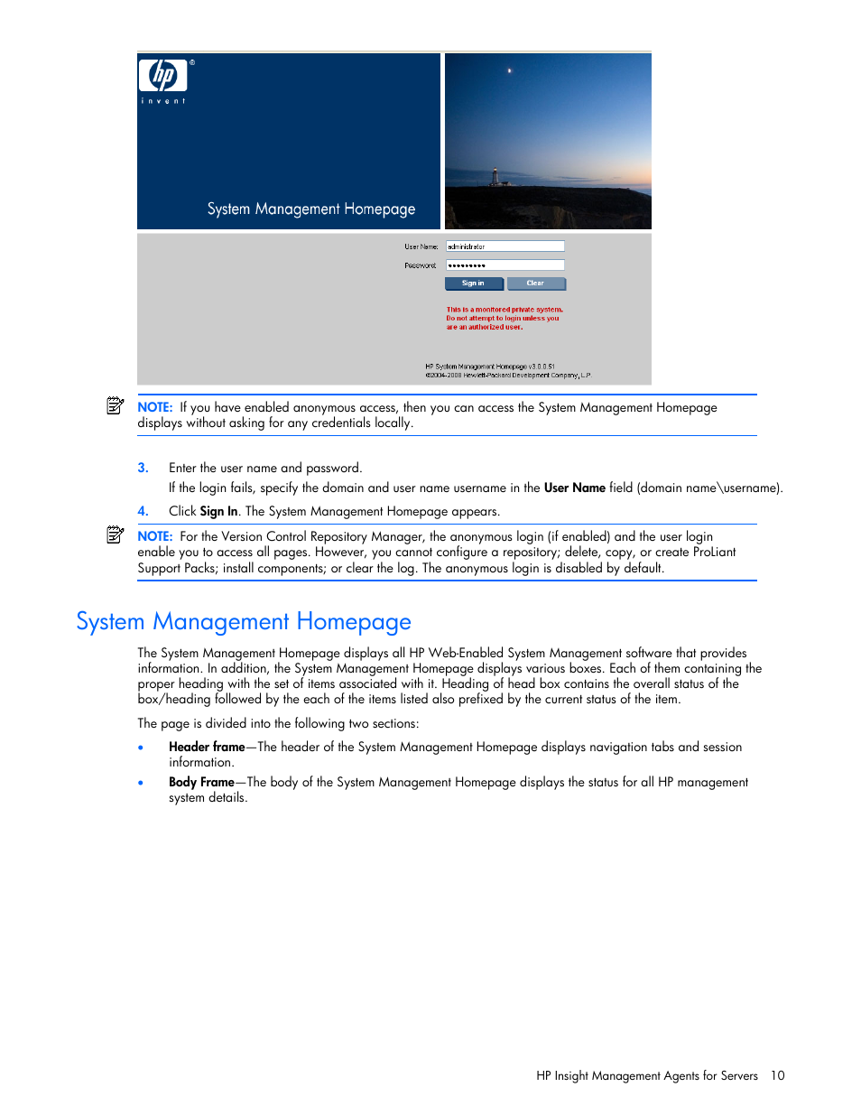 System management homepage | HP Insight Management Agents User Manual | Page 10 / 99