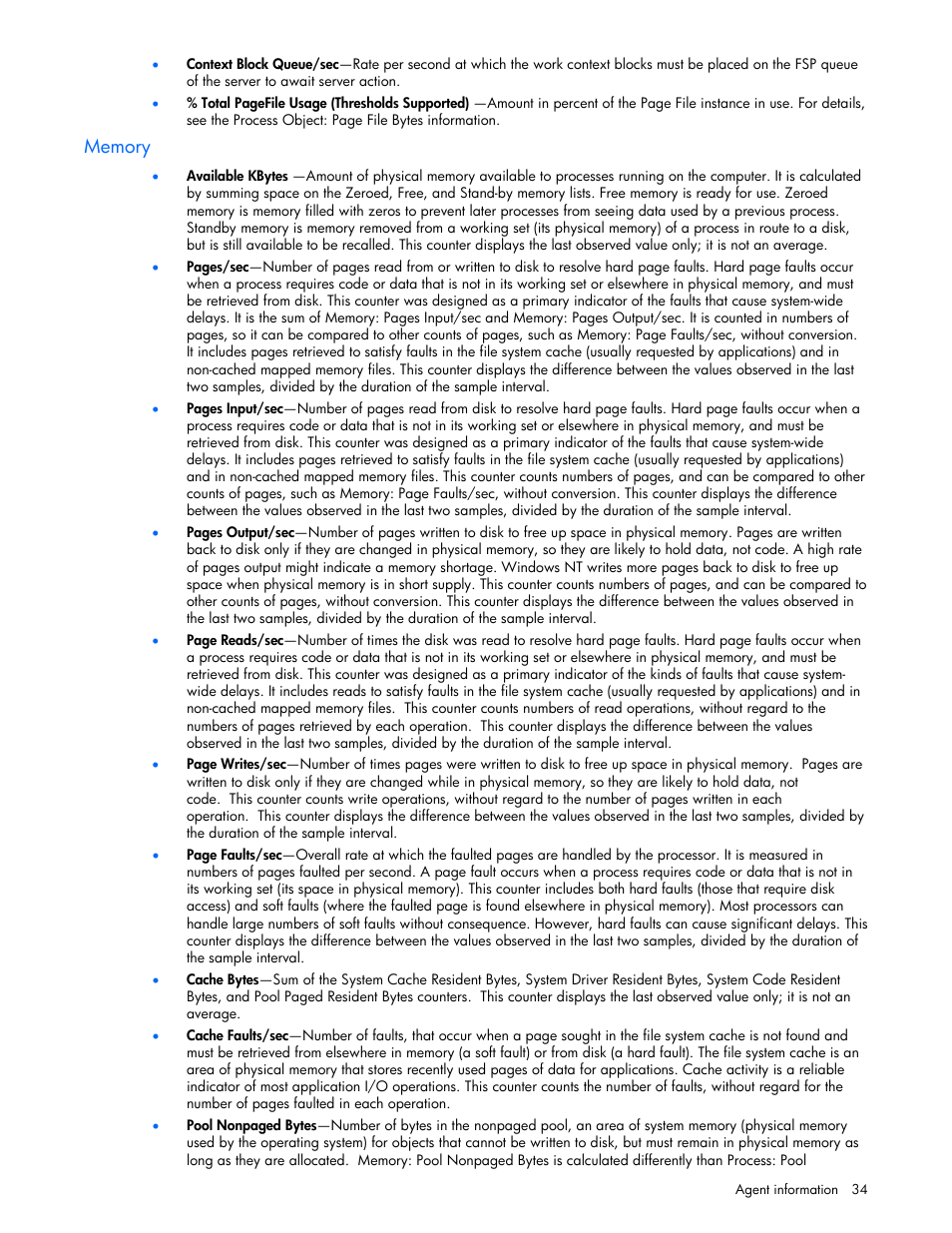 Memory | HP Insight Management Agents User Manual | Page 34 / 99