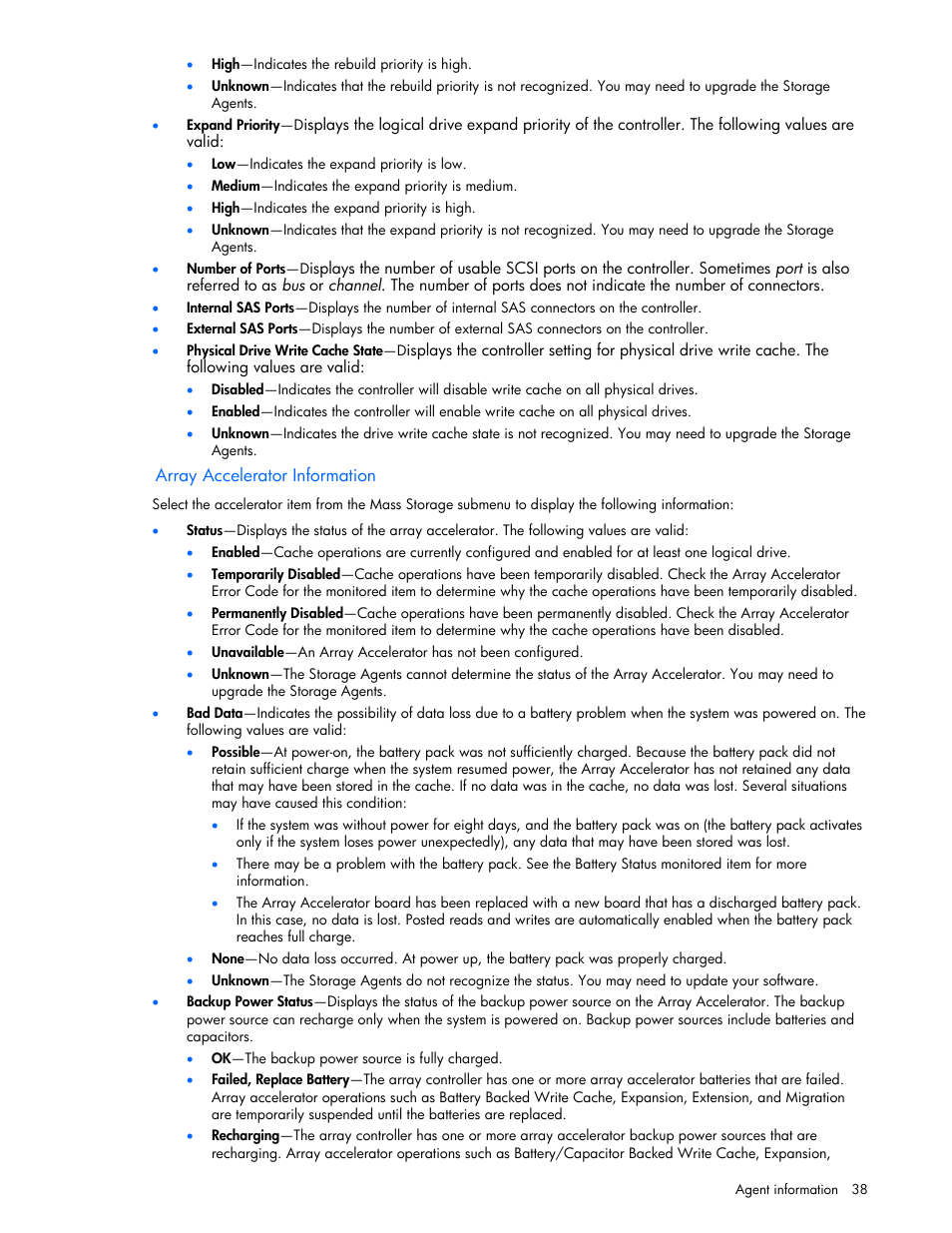 Array accelerator information | HP Insight Management Agents User Manual | Page 38 / 99